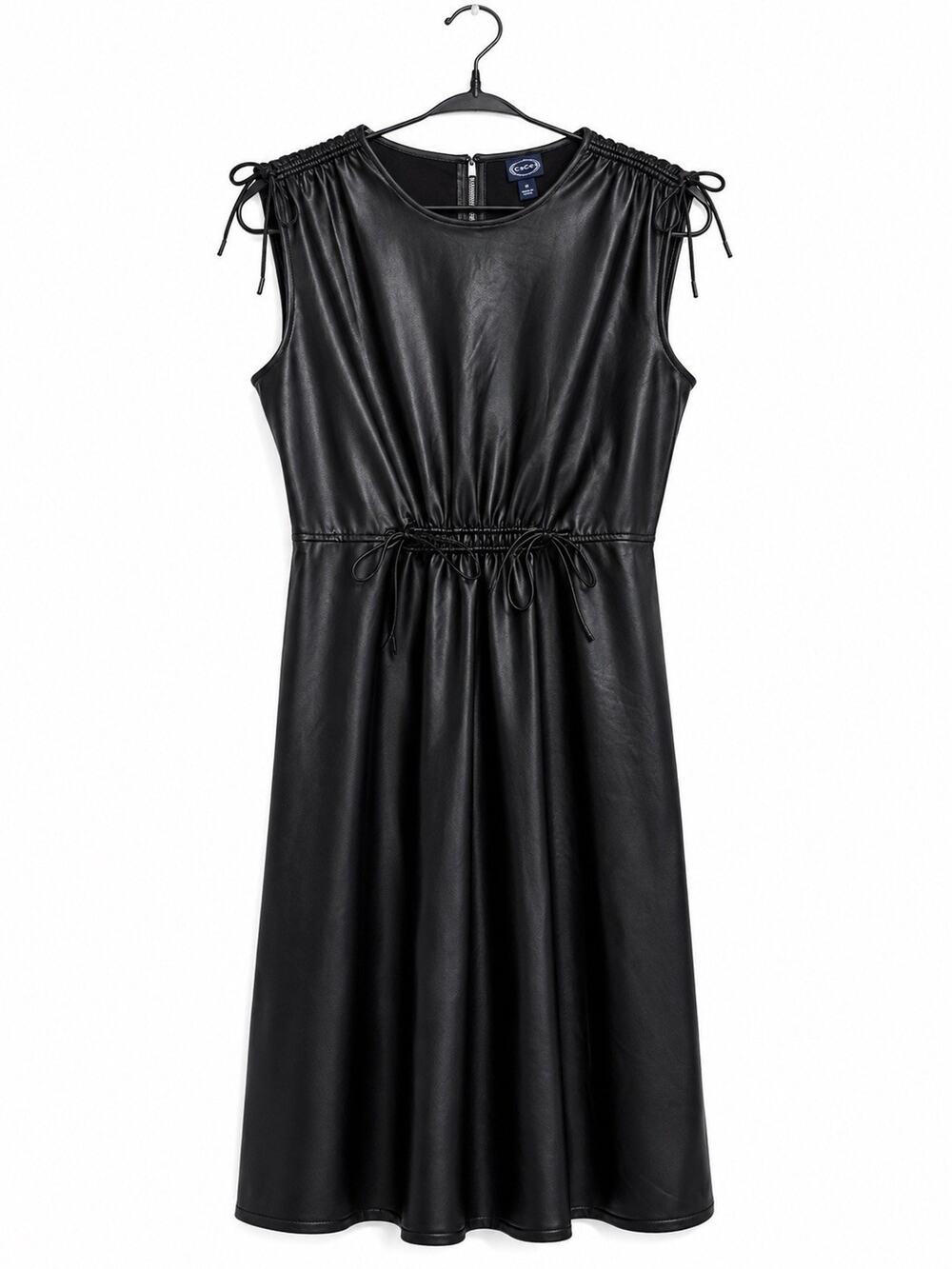 Women's Scoop Faux Leather Midi Dress with Cinched Waist Black Large EUC